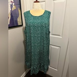 Green and White Ditsy Floral Sleeveless Dress.